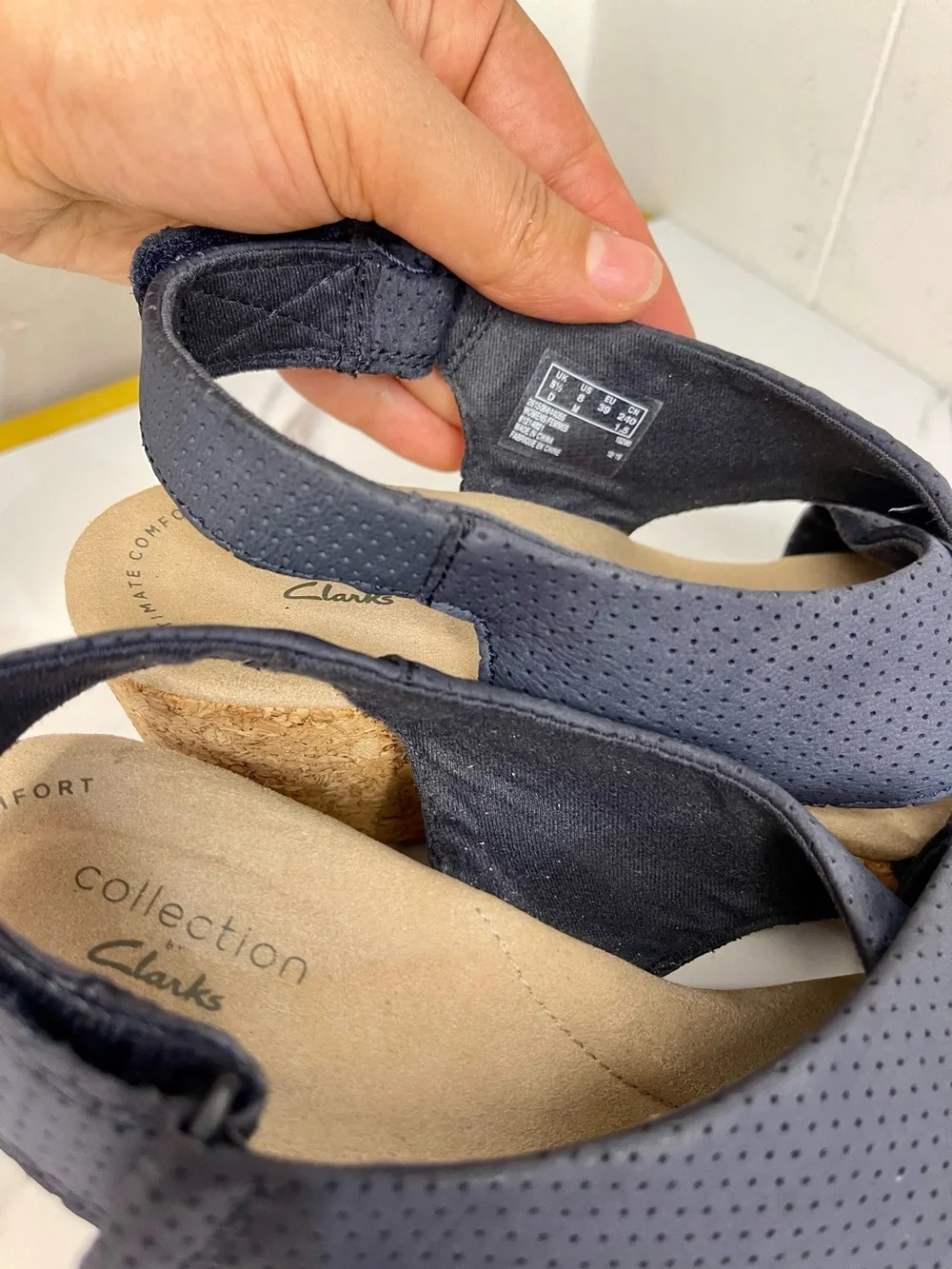 Clarks annadel bari platform, Navy nubuck 8M Cork Wedge Slingback Sandal